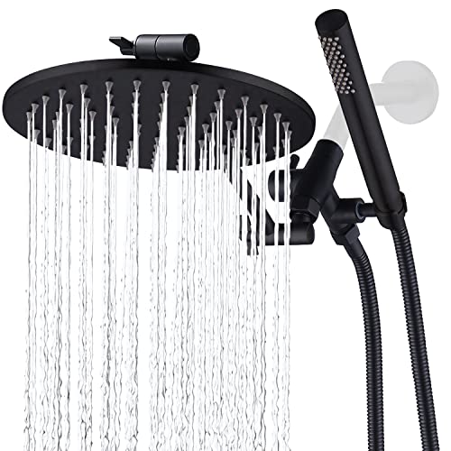 Image of G-promise All Metal Dual Shower Head Combo | 8 inch Rainfall Shower Head, Handheld Shower Wand | Smooth 3-way Diverter | with Adjustable Extender - An Upgrade of Shower Experience (Matte Black)