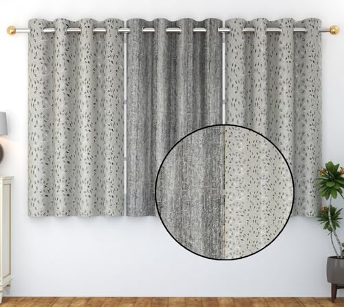 Image of FRESH FROM LOOM Floral Grommet Window Blackout Curtains 5 Feet Long,High Tenacity Yarn Polyester Weaved,Premium Screens for Home Office,Prada for Living Room Bedroom,Dust Repellent(Set of 3,Grey)