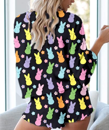 Image of Roshop Halloween Pajama Women's Pumpkin Matching Top & Shorts Loungewear Set