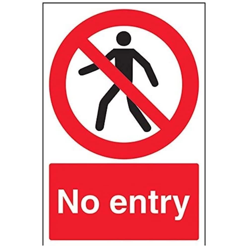 V Safety 52016AU-R No Entry Pedestrian Prohibition Sign - Portrait - 200mm x 300mm - 1mm Rigid Plastic, Black/Red