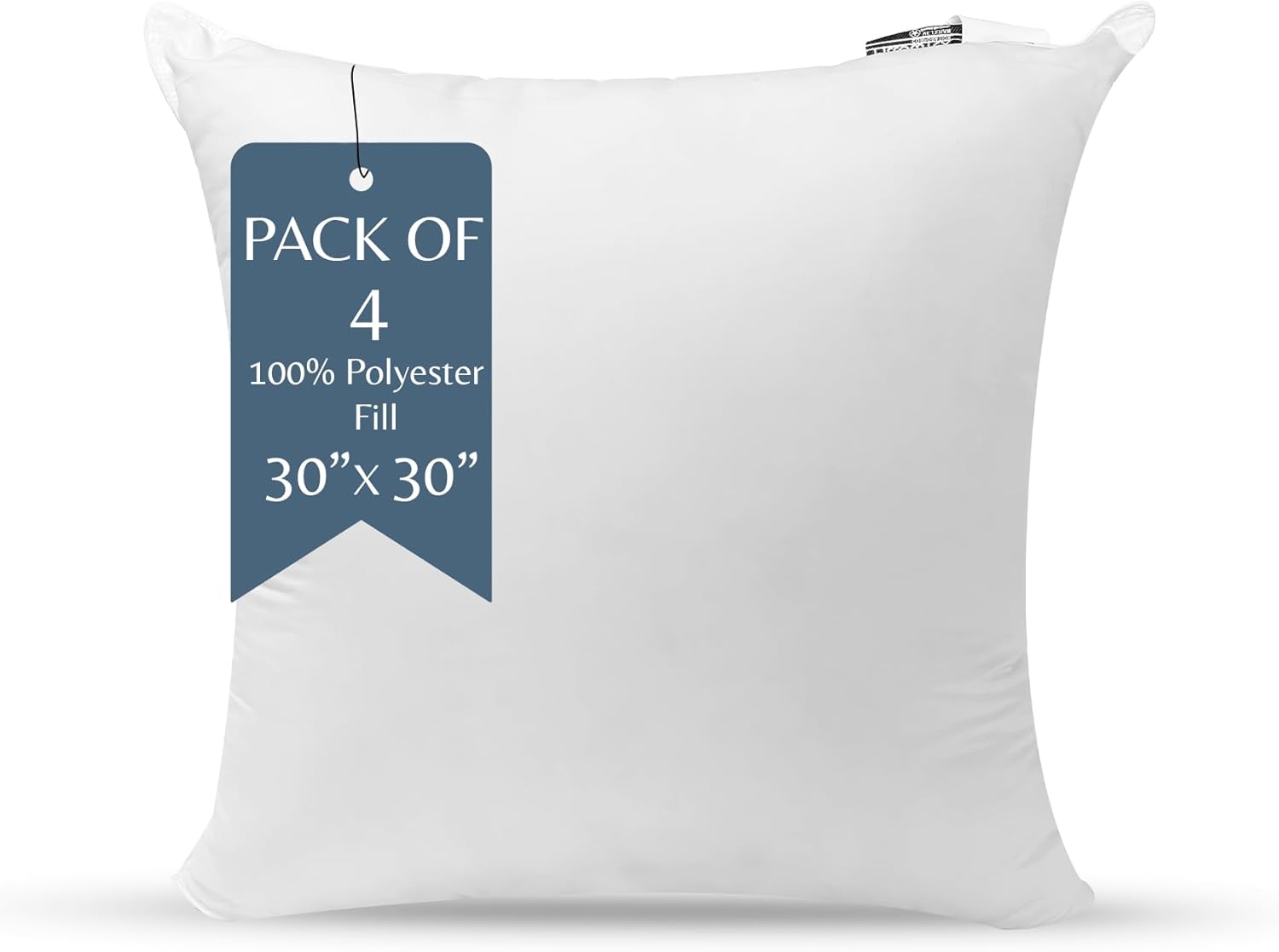 Pillowtex 4 Pack White Throw Pillow Insert, 30x30 Overstuffed Polyester Sham Stuffer, Pillow Forms for Couches or Bedrooms