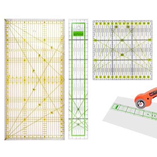 3 Pièces Regle Patchwork Couture,15x15cm/15x30cm/5x30cm Règle Omnigrid Transparente Avec Graduations en Cm et Indications D'angles,30° / 45° / 60°,pour Patchwork...
