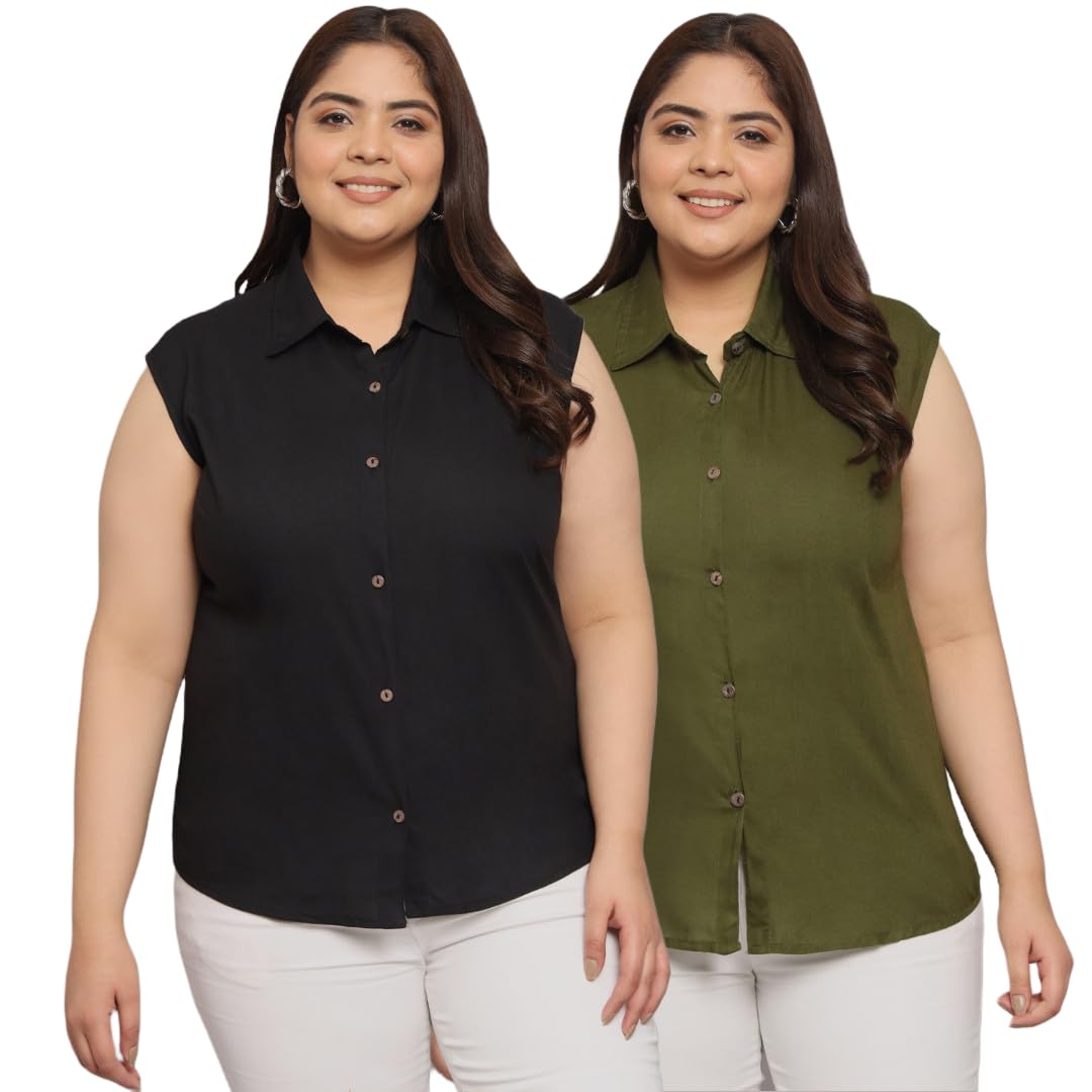 funday fashion Women's Rayon Blend Oversized Fit Solid Casual Sleevesless Shirt (Pack Of 2)-picture-13