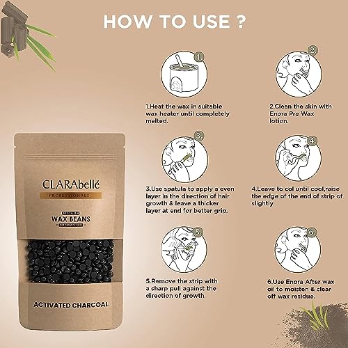 Image of Clarabelle Activated Charcoal Hard Wax Beans | Painless Stripless Hair Removal for Women & Men | For Bikini Line, Upper Lips, Arms, Legs, Underarms & Full Body | Removes Coarse Hair from Root (800g)