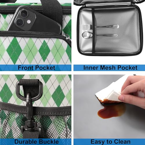 Femuar TLAA-0007 Lunch Bags For Women/Men, Insulated Lunch Bag For Work Office - Lunch Cooler Bag Leakproof Lunch Box With Adjustable Shoulder Strap - Green Plaid thumb #5