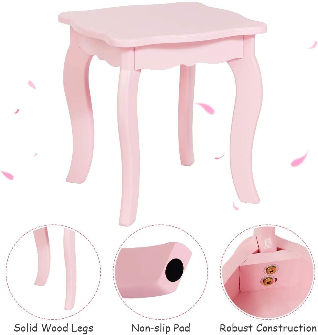 INFANS 2-in-1 Toddler Vanity Table with Stool & Tri-Folding Mirror, Princess Makeup Dressing Table with Large Drawer, Pretend Beauty Make Up Dressing Play Set for Little Girls