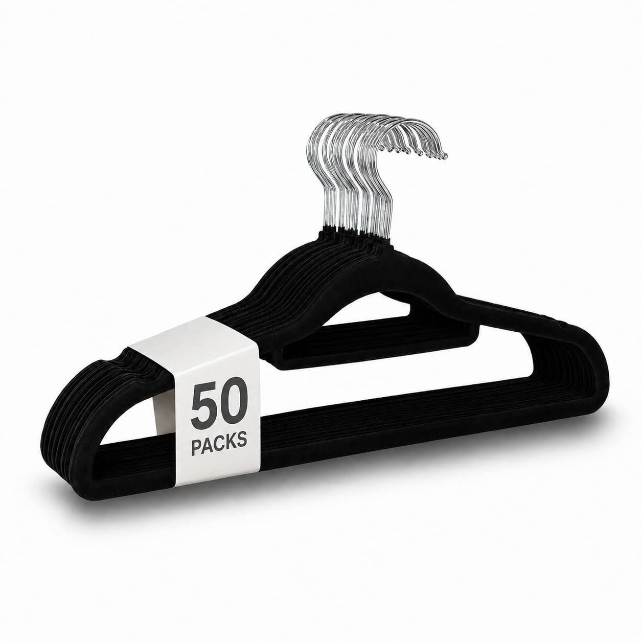 UTTAM Velvet Hangers 50 Pack - Thin Non-Slip Clothes Coat hangers with Tie Bar and 360 Degree Hook for Home Storage Durable, Sturdy for Suits, Jackets (Black)