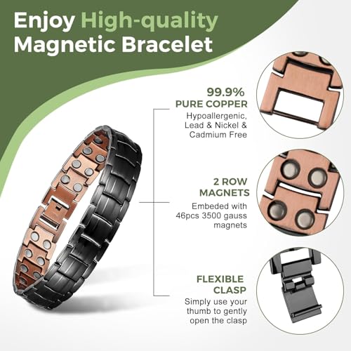 MagEnergy Mens Copper Magnetic Bracelets, 99.9% Pure Copper Bracelet with Double-Row Strength Magnets, Adjustable Jewelry with Sizing Tool2