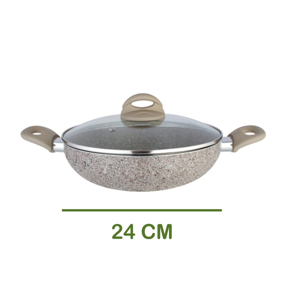 Shri & Sam Rockline Aluminium Kadhai with Lid, Brown (24 cm, 2.4 L) 2