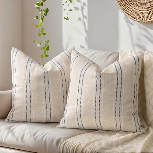 Tone Link. Lot de 2 housses de coussin décoratives de style ferme, 50,8 x 50,8 cm, pour canapé et salon (housse uniquement), texture en beige avec rayures...