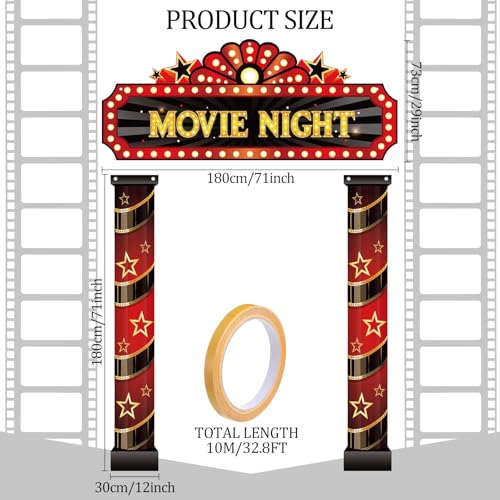 Image of Peryiter 3 Pcs Movie Night Porch Sign Banner Movie Theme Party Decorations Theater Door Entrance Banner Welcome Now Showing Lights Hanging Porch Sign Camera Film Backdrop Red Carpet Party Decoration