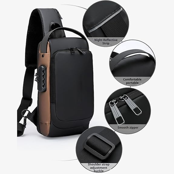 2PCS Carbon Fiber Streamline Anti-Theft Sling Bag, Carbon Fiber Streamline USB Charging Shoulder Bag2