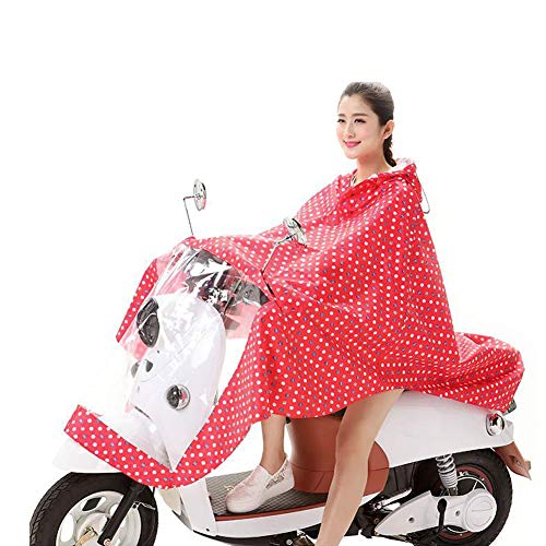 Kiyte Impermeable para Bicicleta Eléctrica con Tiras Reflectoras, Poncho para Motocicleta, Impermeable Mobility Scooter Rainwear Cover Hoodie con Capucha de Cordón,Rojo,XXXL