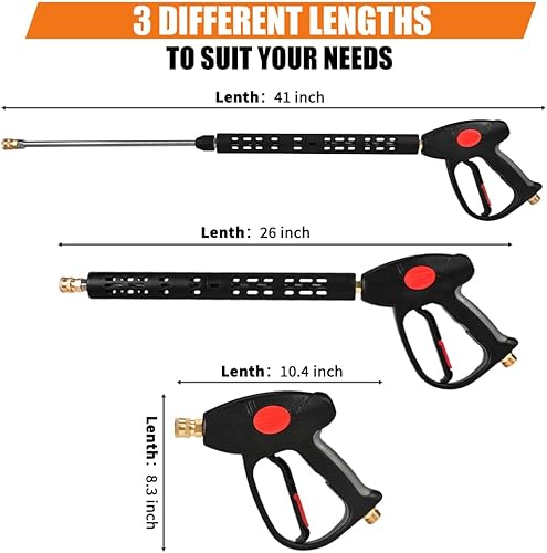 Miniatura 3 de Pistola de lavado a presión con varilla de extensión de repuesto 4000 PSI Pistola de lavado de alta potencia de 41 pulgadas de longitud ajustable