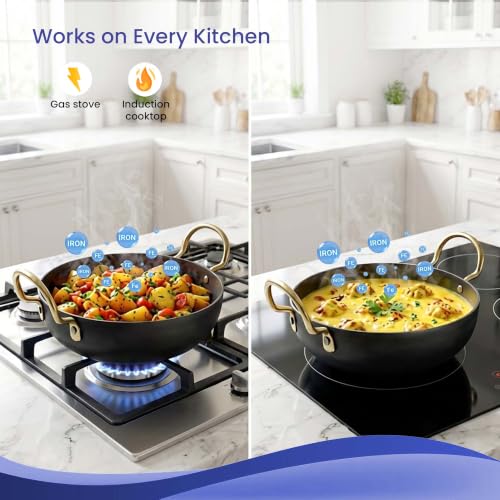 Image of DOZY Iron Nonstick Kadhai | Naturally Nonstick | Toxin Free | Even Heat Distribution | Black 3L Capacity | Induction and Gas Compatible