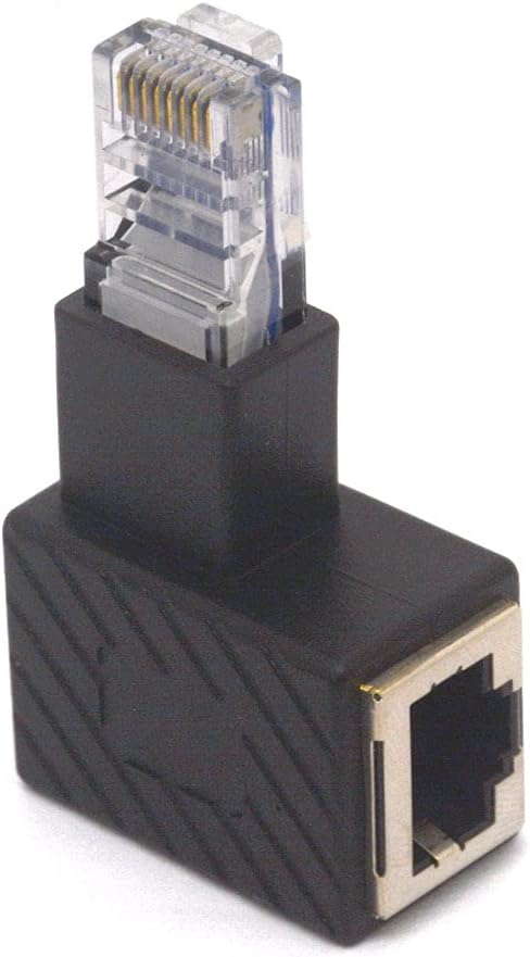 90 Degree RJ45 8P8C Male to Female Cat5e Cat6 Network Patch Connector(2Pcs) | Angled RJ45 Ethernet Adapter (Left)