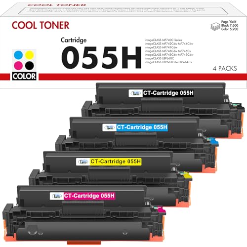 Cool Toner Compatible for Canon 055H 055 i-SENSYS MF742Cdw MF744Cdw LBP663Cdw MF746Cx MF741Cdw MF743Cdw MF745Cdw LBP664Cx MF746Cdw MF740C LBP660C - Black Cyan Yellow Magenta, 4-Pack