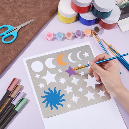 UNICRAFTALE 1Pcs Metal Moon Star Pattern Stencils - Stainless Steel & Wood Templates for Journaling Painting, Carving & Scrapbooking - Image 2