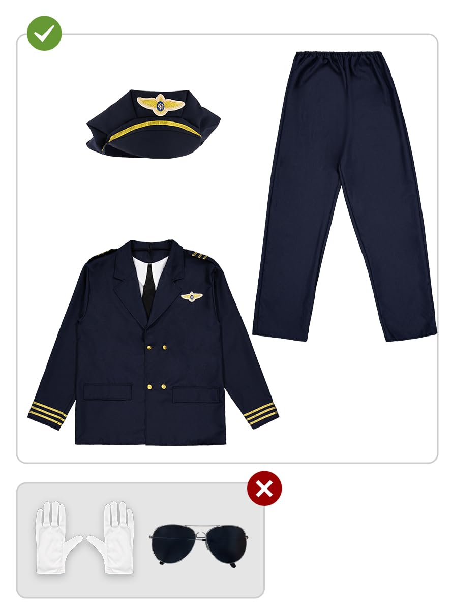 Funidelia Flugzeugpilot Kostüm für Herren, originelle Verkleidung mit Brustlatz, Krawatte, Hose und Mütze, Karneval, Halloween und Party Kostüme