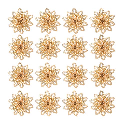 NBEADS 50PCS Brass Light Gold Flower Shaped Bead Caps/Cones Beads Rack Plating End Caps for Jewelry Making