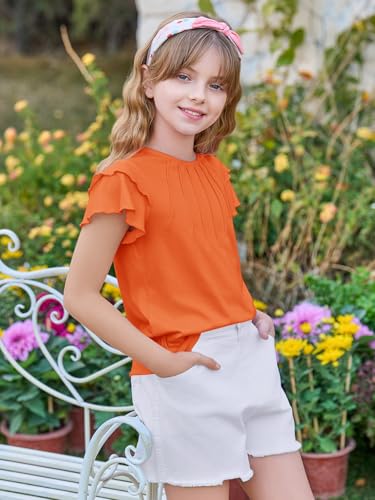 Haloumoning Girls Pleated Ruffle Short Sleeve Shirts Kids Summer Crewneck T-Shirts Fashion Tops Tees 5-14 Years3