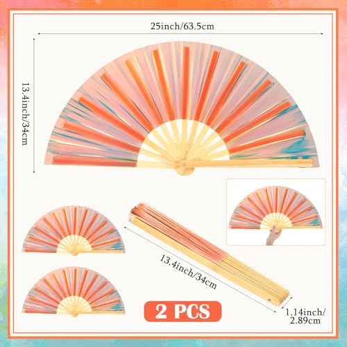 Image of Maitys Large Rave Fan Folding Handheld Fans 13'' Clap Fans for Line Dancing Clack Fan Holographic Festival Accessory for Martial Art Gift Performance, Includes 2 Pouch