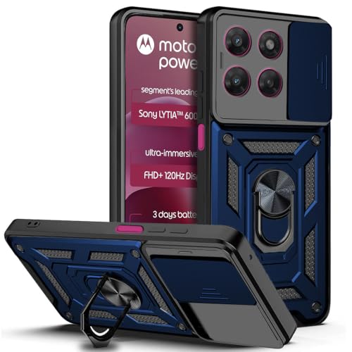 Image of AESTMO Tough Armor Motorola Moto G77 Power 5G Bumper Back Case Cover | Ring Holder & Sliding Camera Shield Cover | 360 Degree Protection Back Case Cover for Motorola Moto G77 Power 5G (Blue)