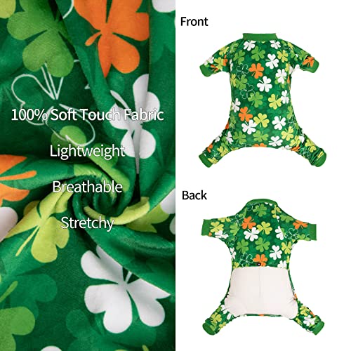 Image of CuteBone Clover St.Patrick's Day Small Dog Pajamas Soft Puppy Pjs Fleece Stretchy Onesie Cat Clothes for Daily Wear P275M