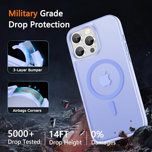 Image of LATVIN for iPhone 16 Pro Max Case, Magnetic Phone Cover, Compatible with MagSafe, Military Grade Protection, Translucent Matte Frosted Back, Lavender Purple