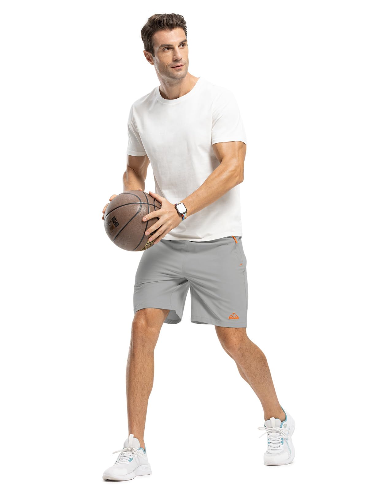 TBMPOY Męskie spodenki do biegania szybkoschnące lekkie spodenki na siłownię sportowe wędrówki outdoorowe aktywne szorty z kieszeniami na zamek błyskawiczny, 01-Jasnoszary, XL