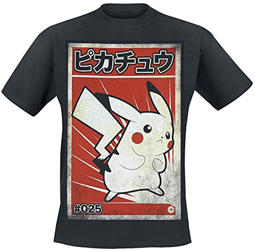 Pokémon Pikachu - Poster Hombre Camiseta Negro M 100% algodón Regular