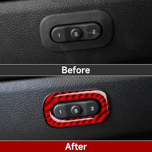 Image of Car Seat Memory Button Cover Decals for 2011-2020 Dodge Durango / 2011-2021 Jeep Grand Cherokee WK2 /2022 WK Accessories Carbon Fiber Stickers