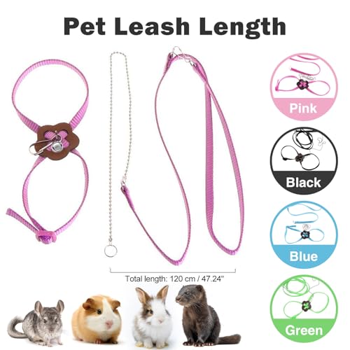 Image of 2 Pack Adjustable Hamster Leash Harness for Harness for Ferret Baby Rabbit Hamster Rat Mouse Leash Lead with Bell (Pink
