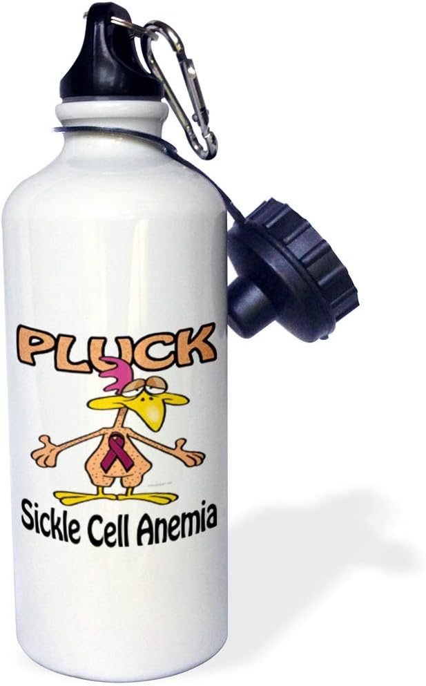 3dRose "Chicken Pluck Sickle Cell Anemia Awareness Ribbon Cause Design" Sports Water Bottle, 21 oz, White