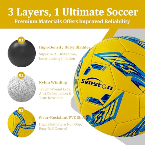 Image of Senston Soccer Ball Size 5 with Pump for Adults | Durable PVC Training Football,Thickened Nylon Winding and Butyl Bladder for Shape Retention - High Value Soccer Set