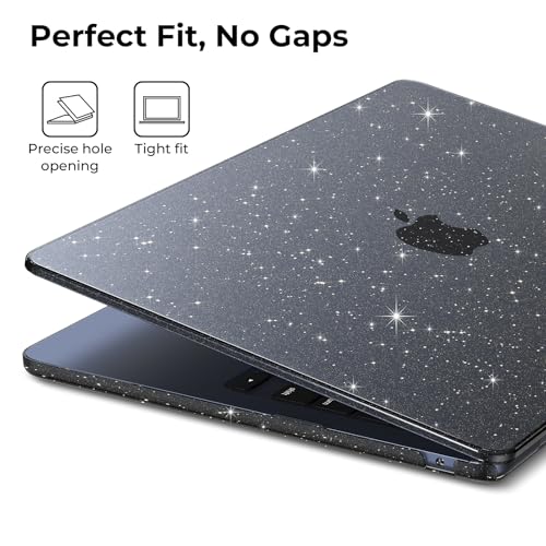 Image of EooCoo Case Compatible for New Apple MacBook Air 13 inch M5 2026 2025 2024 2022 M4 M3 M2, A3449 A3240 A3113 A2681, Mac Air 13.6 inch Laptop Protective Plastic Hard Shell Cover Smooth, Glitter Black