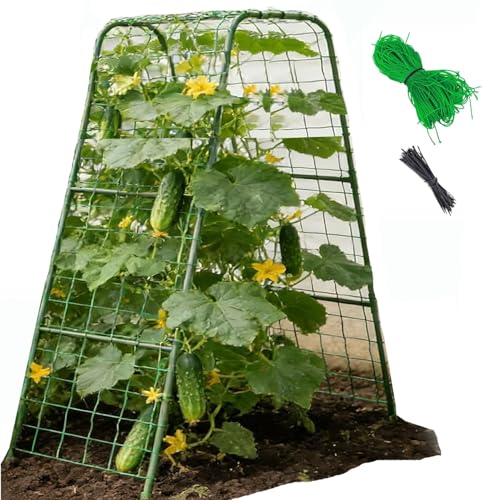 Cucumber Trellis for Raised Bed U-Shape Garden Arch Metal Support for Climbing Plants Metal Arch Plant Support Vegetables Trellis Plant Support for Vine Outdoor (47x15.7in) NOT for Heavy Plant
