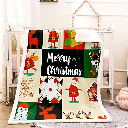 Krisin Christmas Kids Fleece Throw - Double-Sided Cashmere Blanket, Fluffy Microfiber Blanket Throw Over For Bed, Sofa Couch, Santa Claus And Little Snowman #TOP12