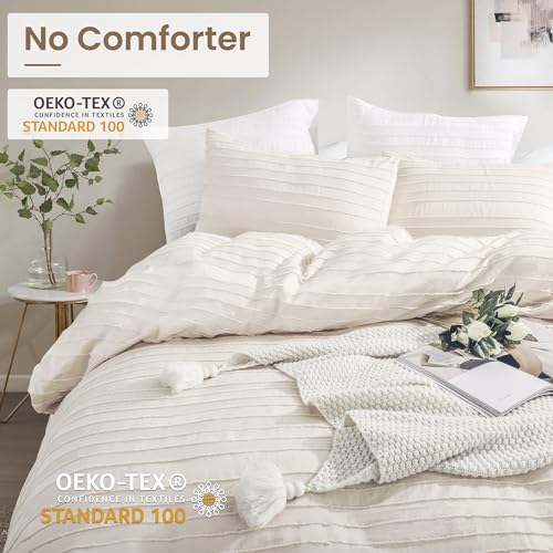 Image of NEXHOME PRO Duvet Cover,Beige 3 Pieces Boho Tufted Duvet Cover Set, Soft and Lightweight 100% Washed Microfiber Comforter Cover Set for All Season(Beige Cal King, 104 x 98)-No Comforter