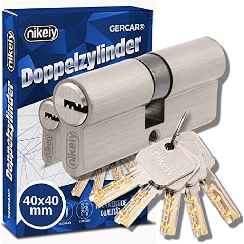 GERCAR Pro 80 mm Schließzylinder Profilzylinder 40/40 Massiver Doppelzylinder Zylinderschloss Türschloss - aus Messing Vernickelt Cover