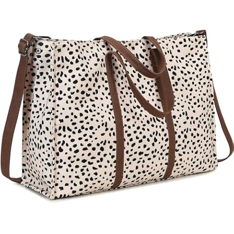 Laptop Tote Bag for Women Work Shoulder Bags 15.6 inch Canvas Laptop Computer Purse Messenger Teacher Handbag Business Office Briefcase (Leopard - Apricot) Cover