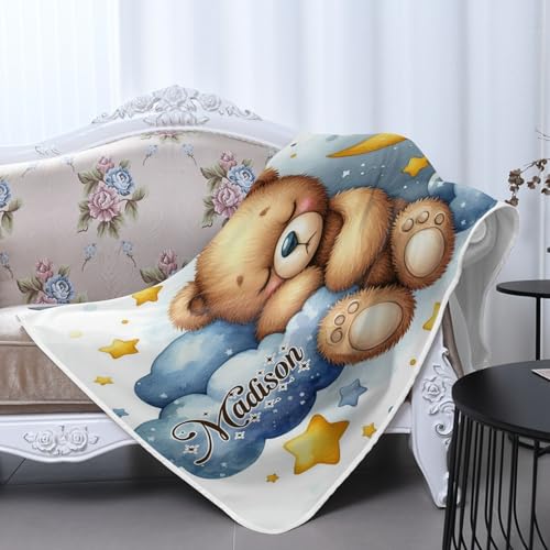 GoTussWO Custom Teddy Bear Star Moon Clouds Weighted Blanket Cooling Laye, Keep Cooling All Night,30x40Inch