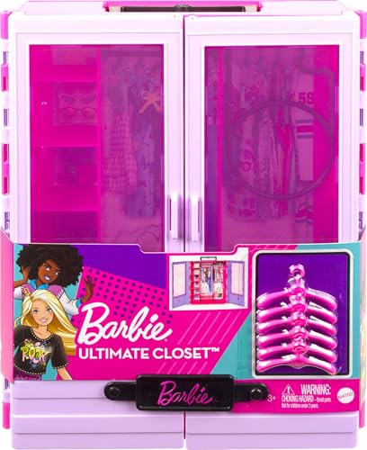 Image of Barbie Fashionistas Ultimate Closet Accessory, Translucent Doors, Storage Spaces, Fold-Out Rack, 6 Hangers, Great Gift for 3 Years Old & Up