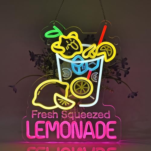 Image of Lemonade Neon Sign, Neon Lights Hanging Wall Art Decoration for Restaturant Shop Food Truck Market Bakeries Cafe Celebration Home Decor, USB Powered Ultra Bright Dimmable,15.75 * 12.6inches