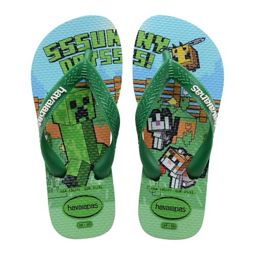 Havaianas - Kids Minecraft, Chanclas para Niños, Cómodas y Duraderas, Suela con Estampado Pixelado, Suela Antideslizante