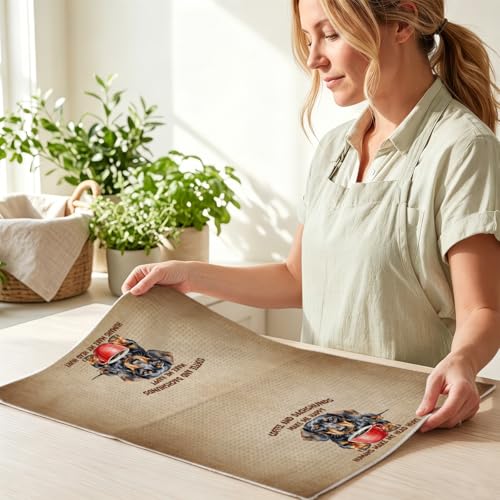 Image of 2 Pcs Funny Dachshund Kitchen Towels 24x14 Inch, Coffee Dachshund Gifts Reusable Dish Towels for Kitchen Decor, Waffle Weave Absorbent Tea Towel, Cute Weiner Dog Gifts for Women Mom Friend