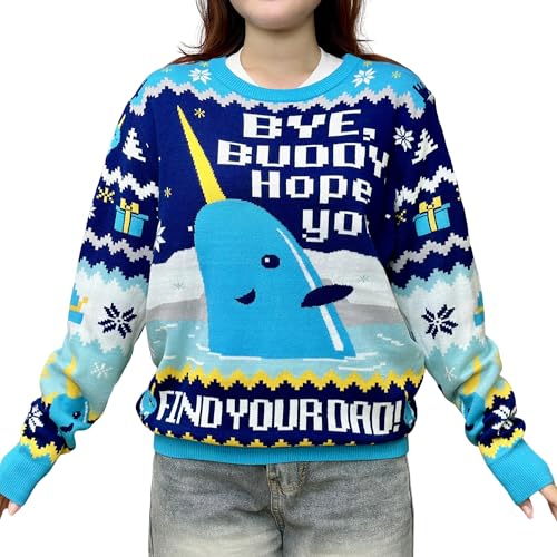 Kozmoz Inspire Bye Buddy Hope You Find Your Dad Ugly Christmas Sweaters For Women - Funny Elf Narwhal Xmas Sweater - Knitted Unisex Movie Christmas Ugly Sweater Gift - Seasonal Gifts For Friend (XL)