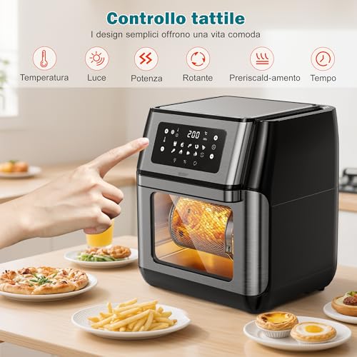 Innsky Friggitrice ad Aria 10L con Forno, Air Fryer XXL con LED Touch, 10 Funzioni (Griglia, Disidratatore, Pizza), 80-200°C, Cucina Senza Olio, 1500W, 6 Accessori e Ricettario - immagine 5