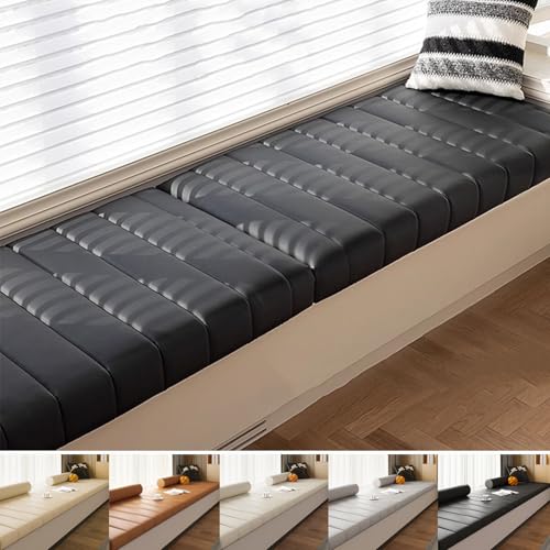 RCDPK Custom Size/Shape Window Seat Cushion, Faux Leather Bench Cushions for Indoor Furniture, Waterproof Anti-Cat Scratch Bench Pad for Bay Window, Chairs, Mudroom, Breakfast Nook