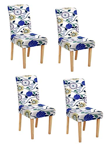 Image of Cortina Dining Chair Slipcovers | Anti Slip Chair Cover | Floral Print, Removable & Easy Wash | Universal Fit Soft Stretchy Polyester Spandex | Living Room, Kitchen, Hall | Pack of 4, White 2